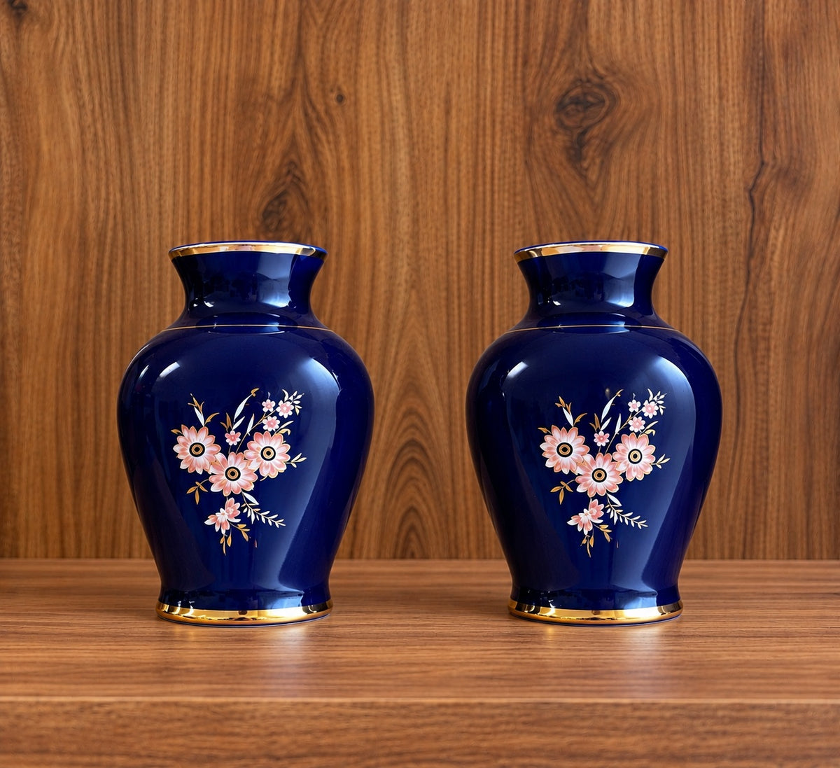 Cobalt Blossom – Vintage Porselen Vazo Çifti